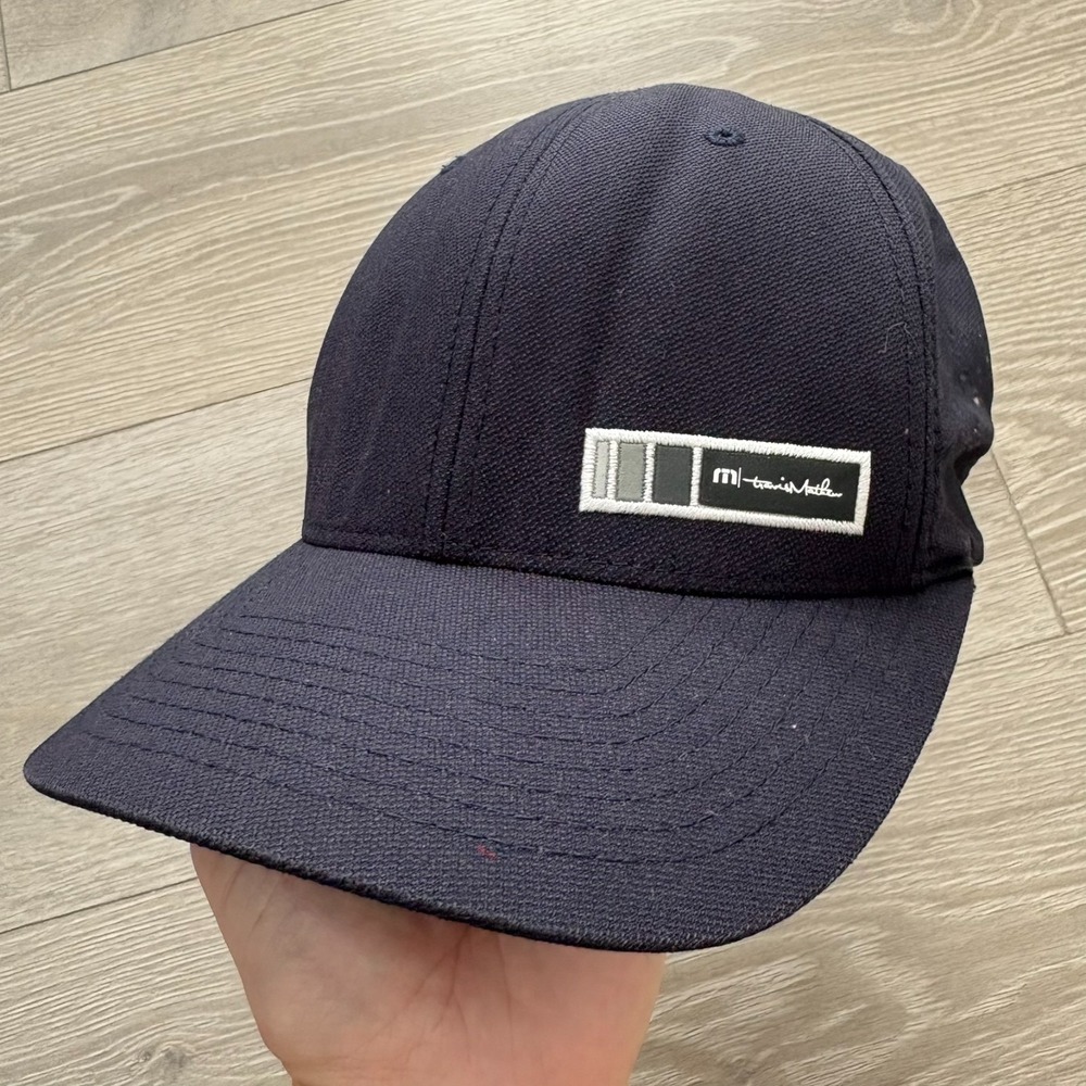 Travis Mathew Mens Navy Blue Flex Fit Outlast Logo Baseball Hat Cap Size S-M - Picture 2 of 13